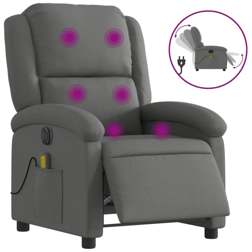 Electric Massage Recliner Chair Dark Grey Fabric 3205425