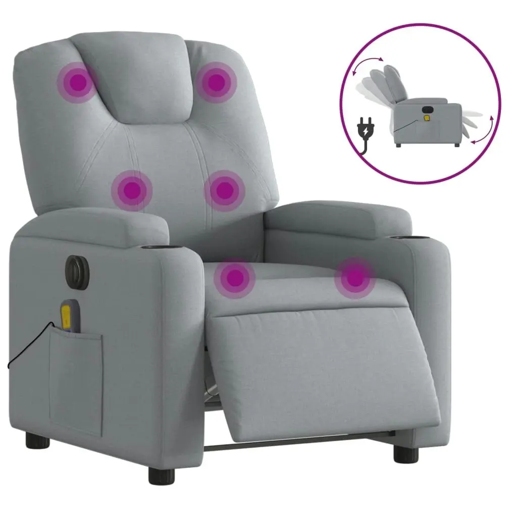 Electric Massage Recliner Chair Light Grey Fabric 3205520