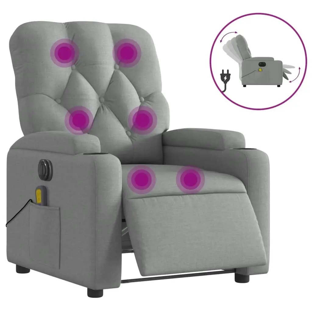 Electric Massage Recliner Chair Light Grey Fabric 3205667