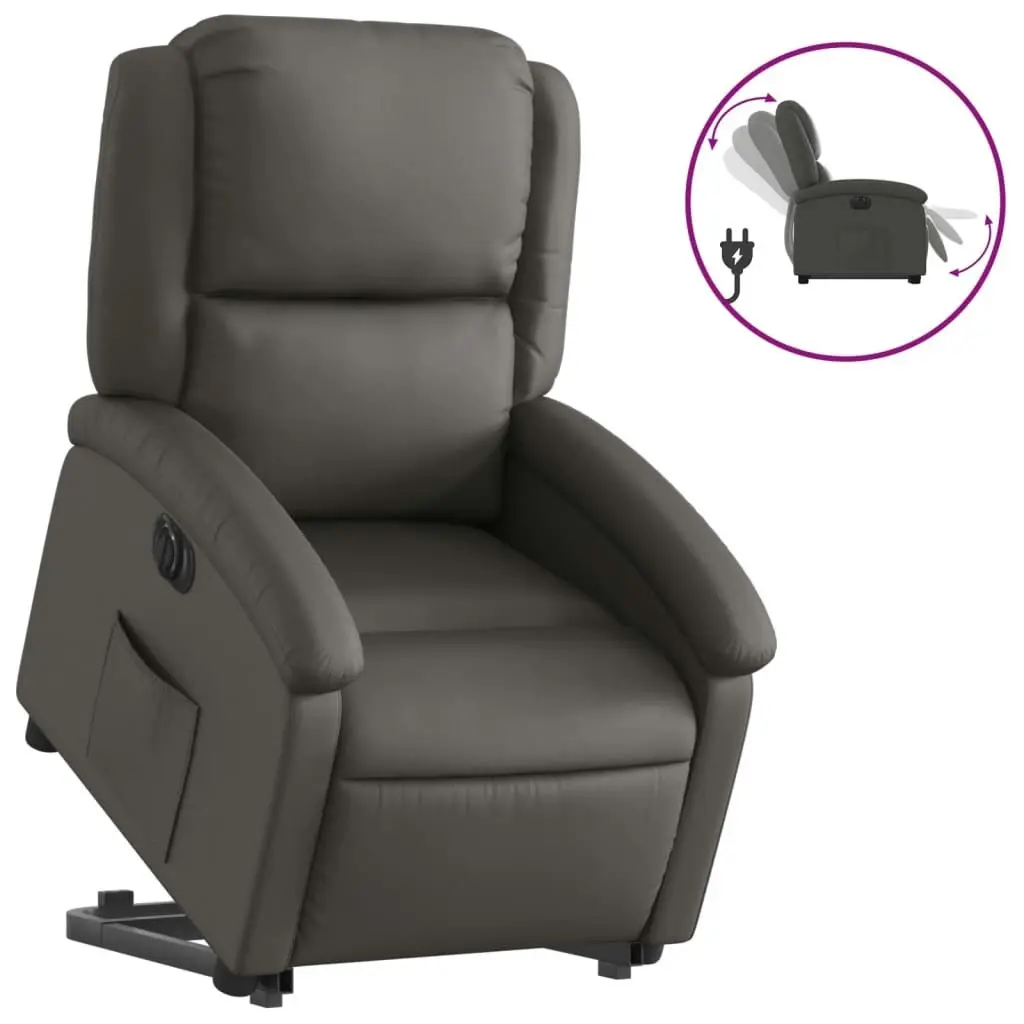 Electric Stand up Recliner Chair Grey Real Leather 3205488