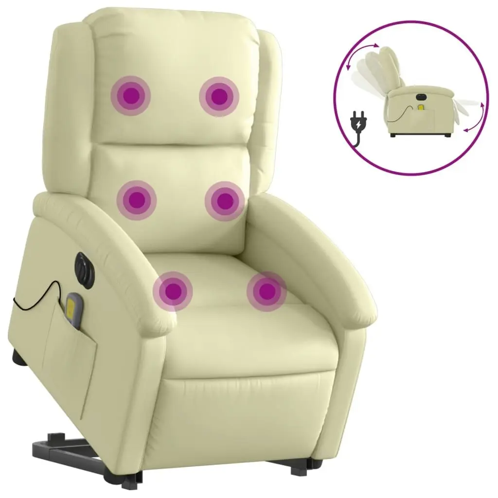 Electric Stand up Massage Recliner Chair Cream Real Leather 3205490