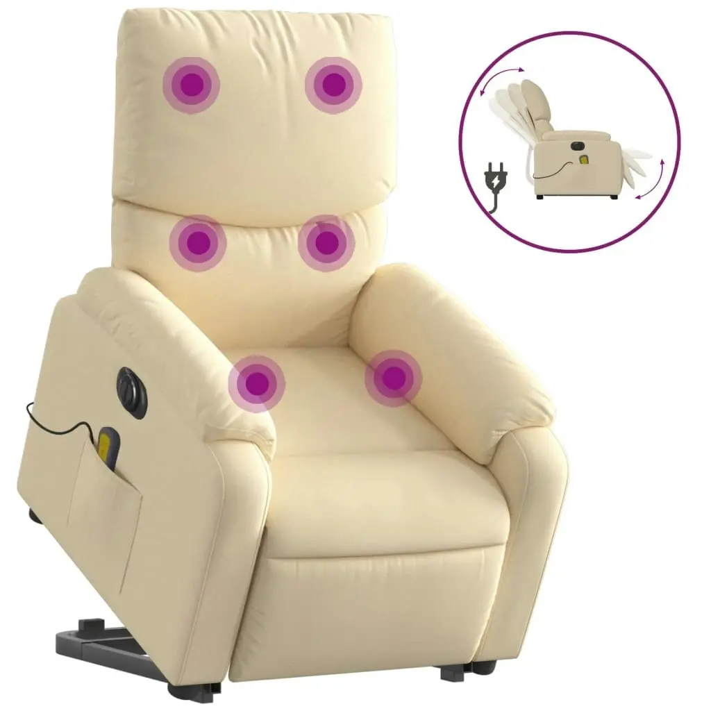 Electric Stand up Massage Recliner Chair Cream Fabric 3205711