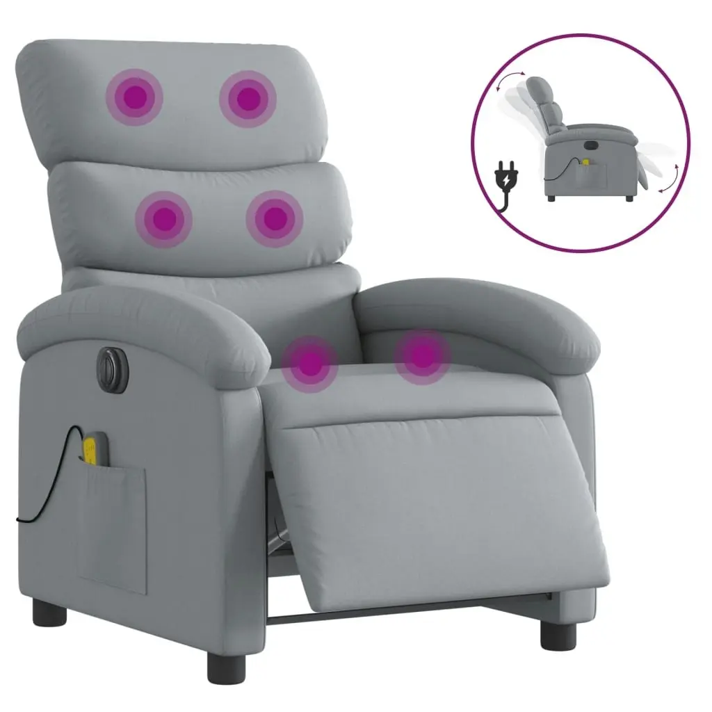 Electric Massage Recliner Chair Light Grey Fabric 3205367