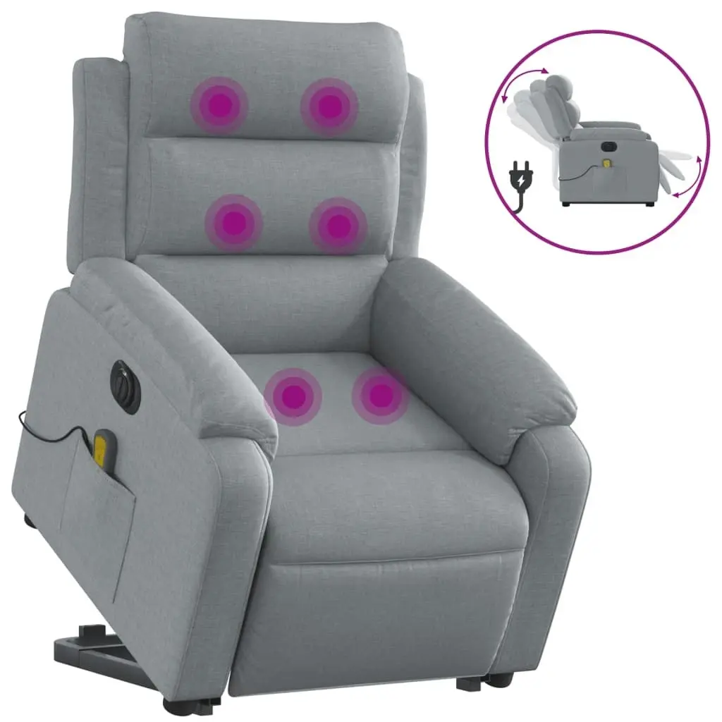 Electric Stand up Massage Recliner Chair Light Grey Fabric 3205741