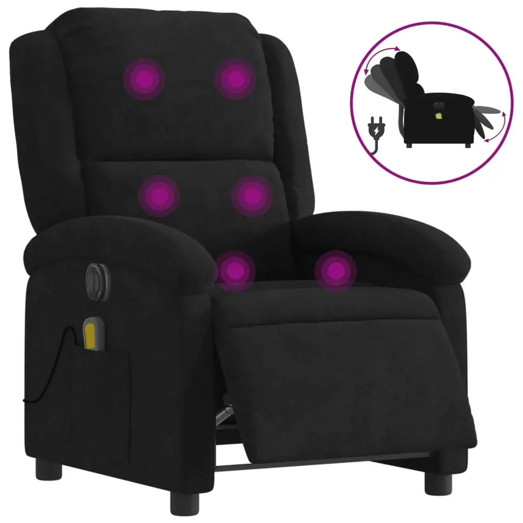 Electric Massage Recliner Chair Black Velvet 3205499