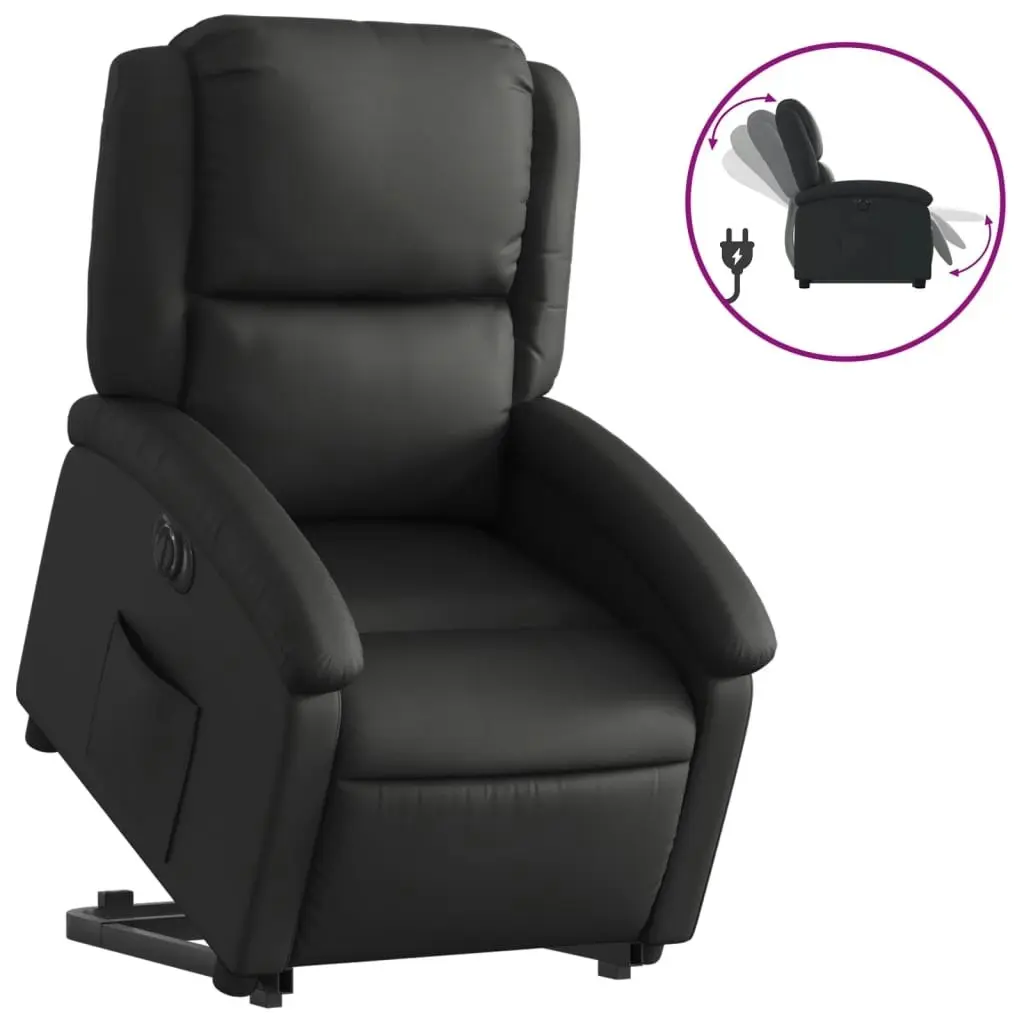 Electric Stand up Recliner Chair Black Real Leather 3205486