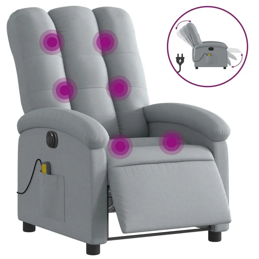 Electric Massage Recliner Chair Light Grey Fabric 3205392