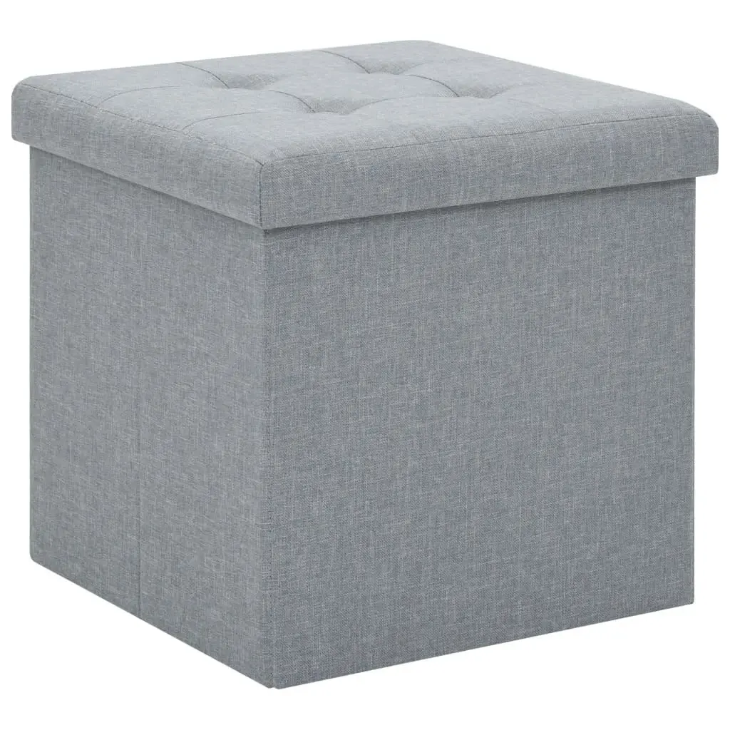 Folding Storage Stool Light Grey Faux Linen 247078