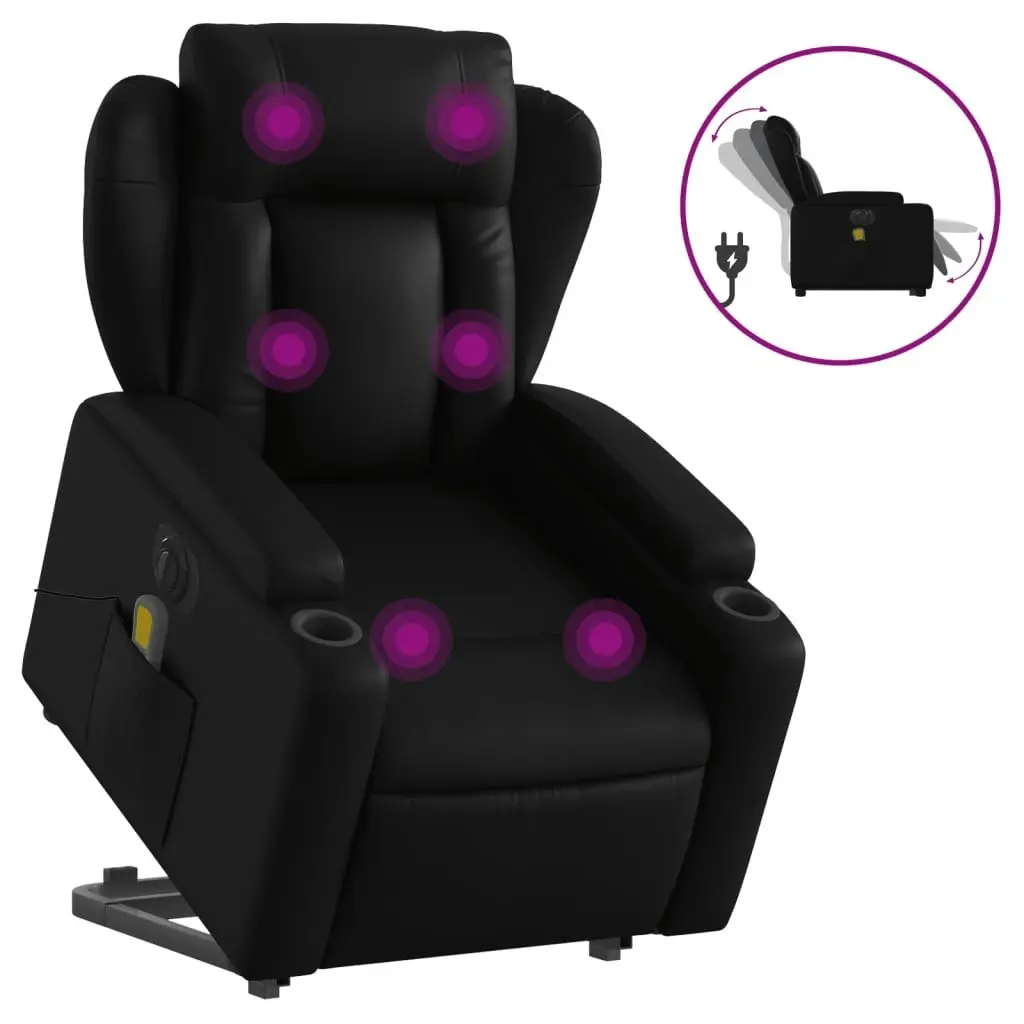 Electric Stand up Massage Recliner Chair Black Faux Leather 3205605