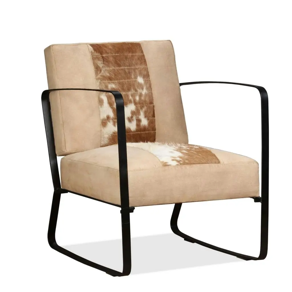 Lounge Chair Cream Genuine Goatskin and Canvas 244630