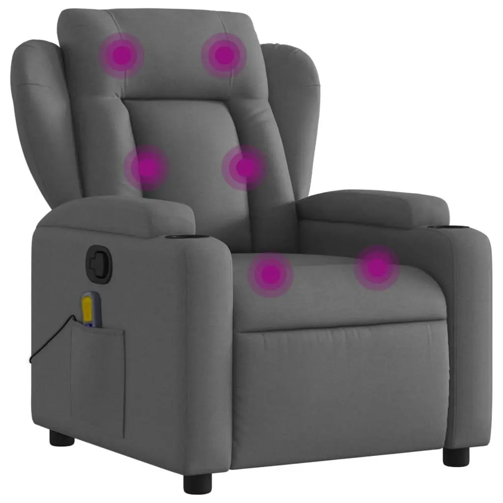 Massage Recliner Chair Dark Grey Fabric 3205569