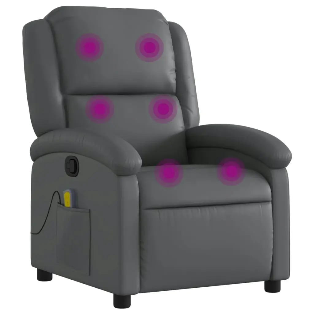 Massage Recliner Chair Grey Faux Leather 3205449