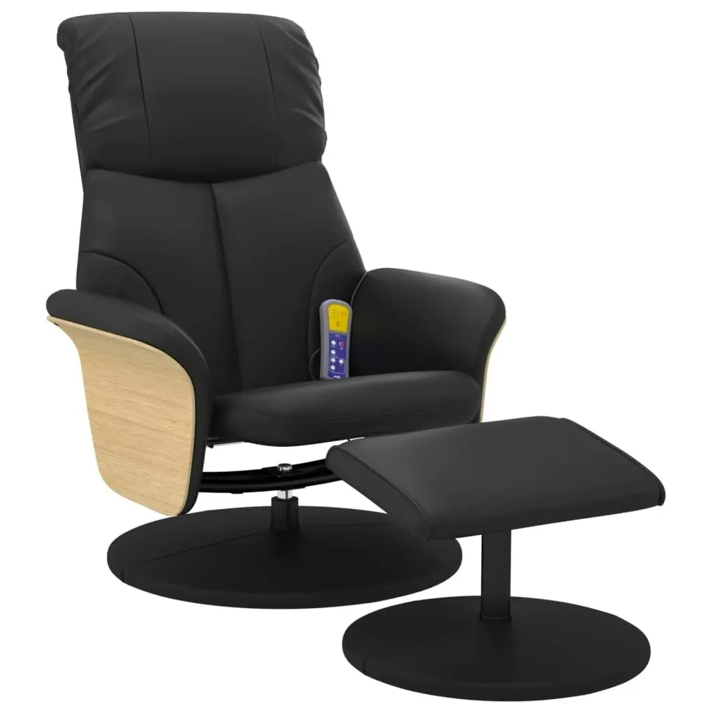 Massage Recliner Chair with Footstool Black Faux Leather 356640