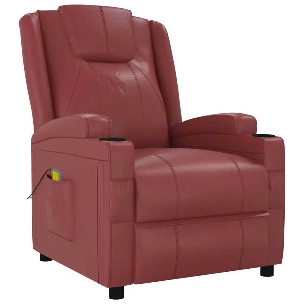 Massage Chair Wine Red Faux Leather 342716