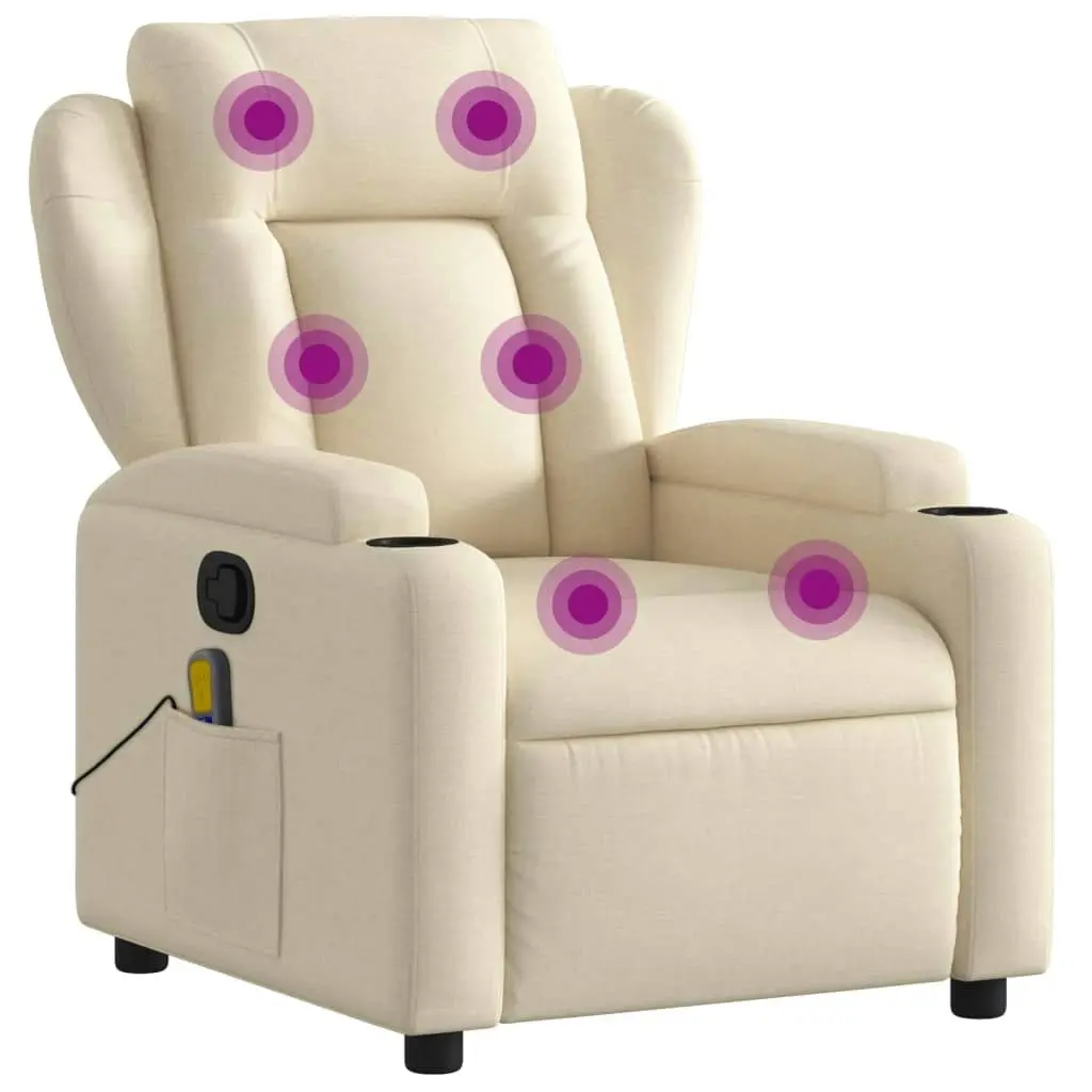 Massage Recliner Chair Cream Fabric 372424