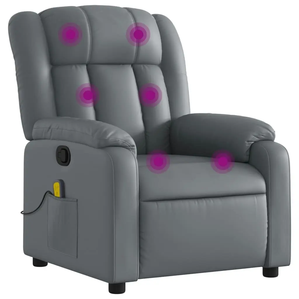 Massage Recliner Chair Grey Faux Leather 373570