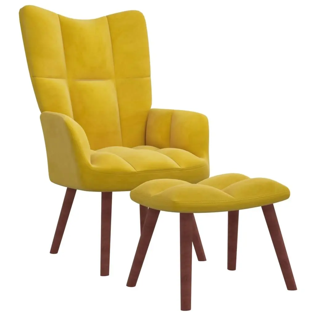 Relaxing Chair with a Stool Mustard Yellow Velvet 328069