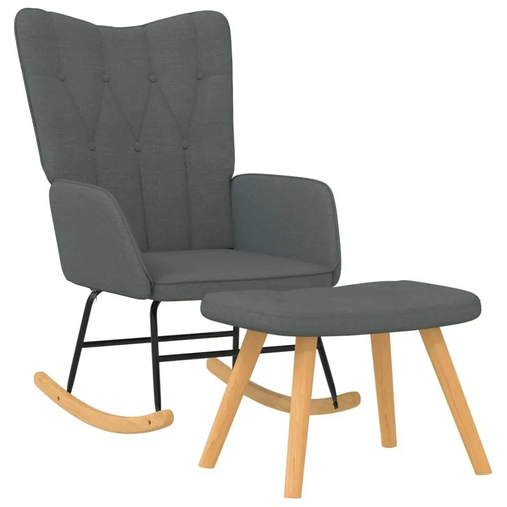 Rocking Chair with a Stool Dark Grey Fabric 327623