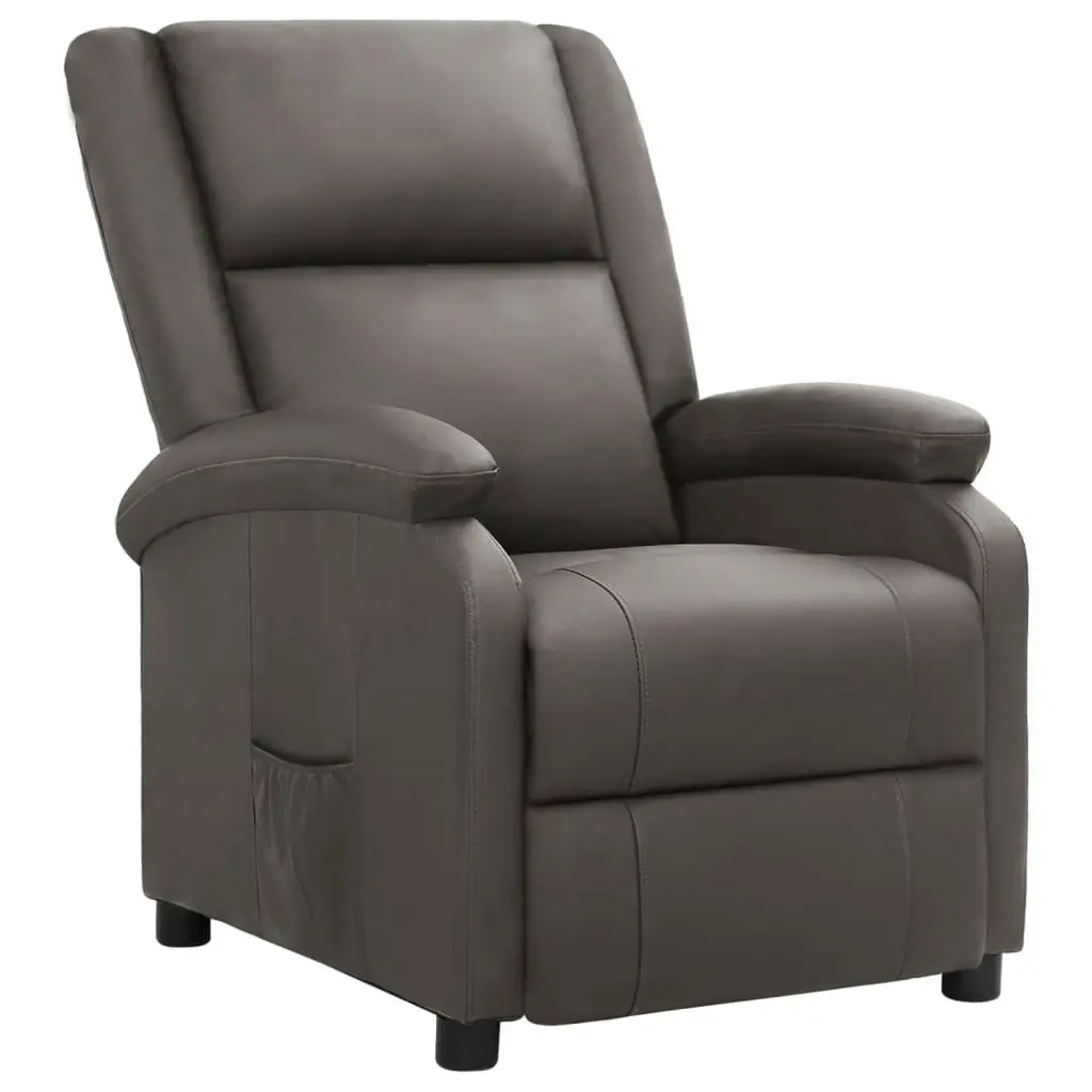 Recliner Chair Grey Real Leather 340203