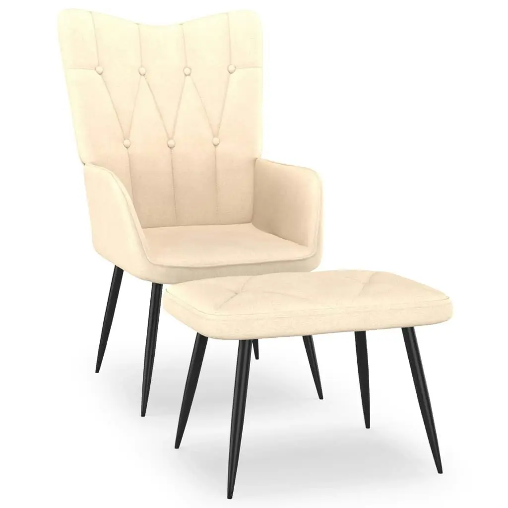 Relaxing Chair with a Stool Cream Fabric 327558