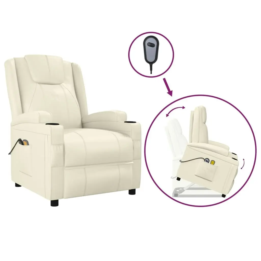 Stand up Massage Chair Cream White Faux Leather 3152245