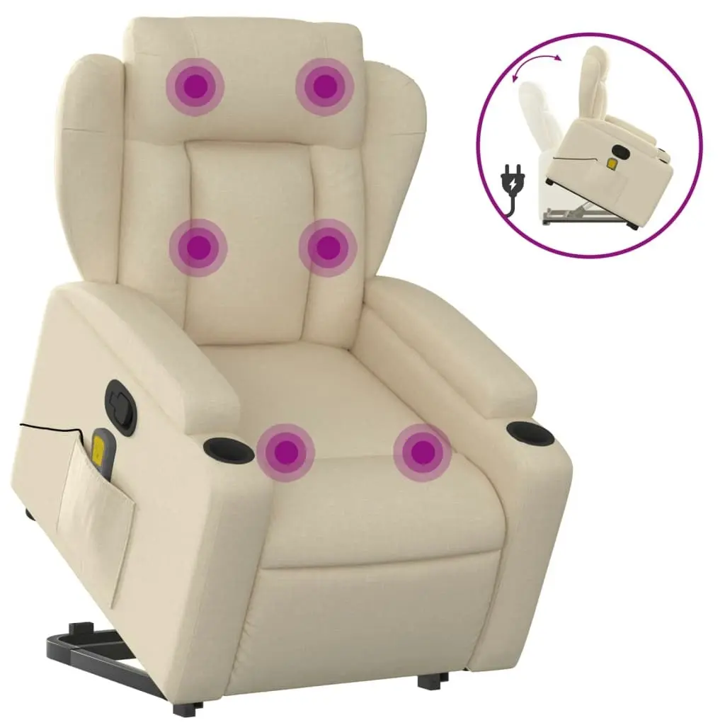 Stand up Massage Recliner Chair Cream Fabric 3205587