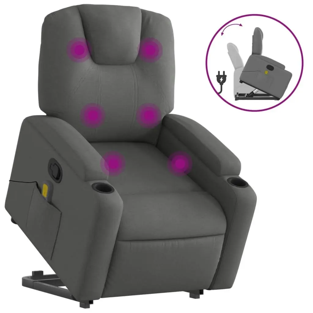 Stand up Massage Recliner Chair Dark Grey Fabric 3205529