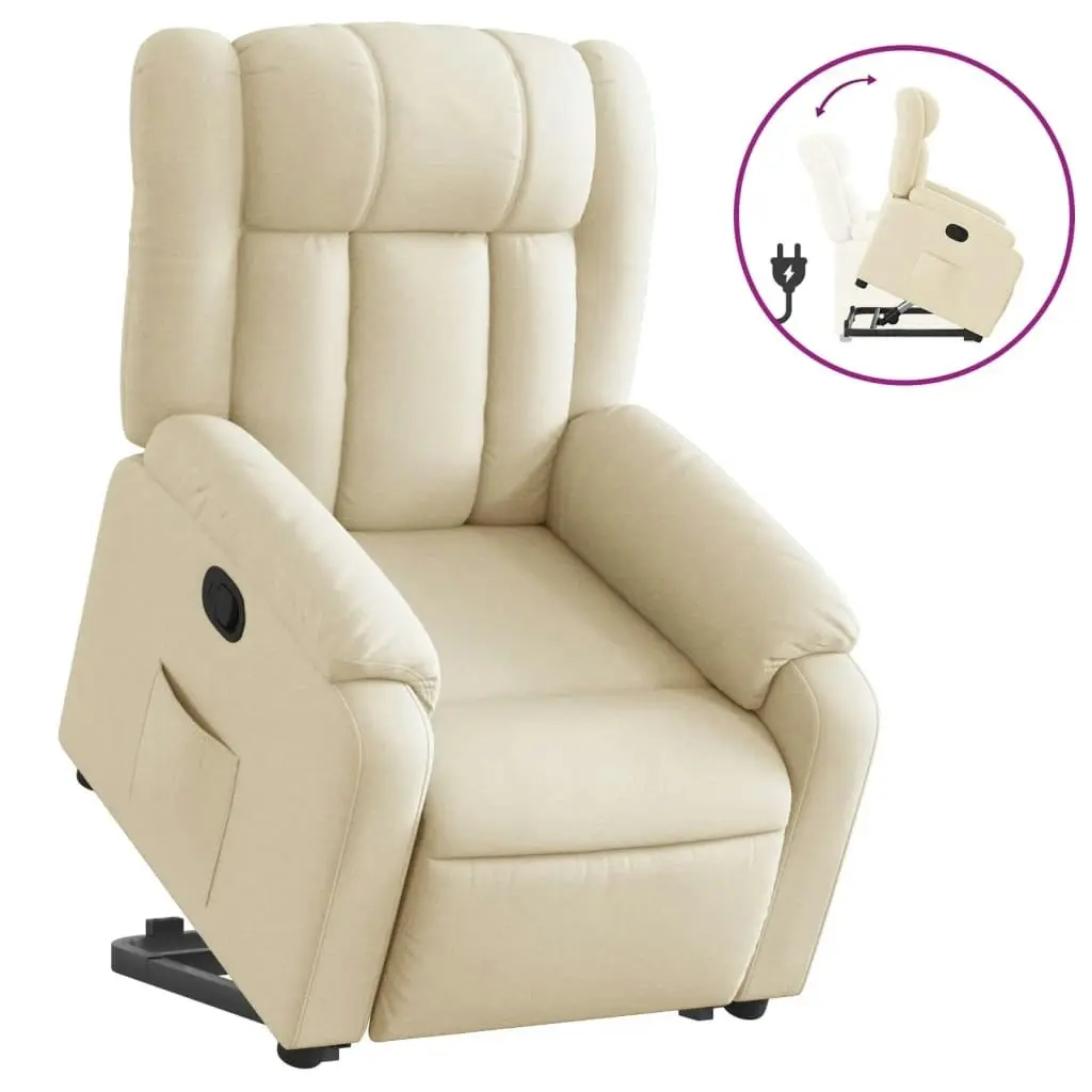 Stand up Massage Recliner Chair Cream Fabric 3205795