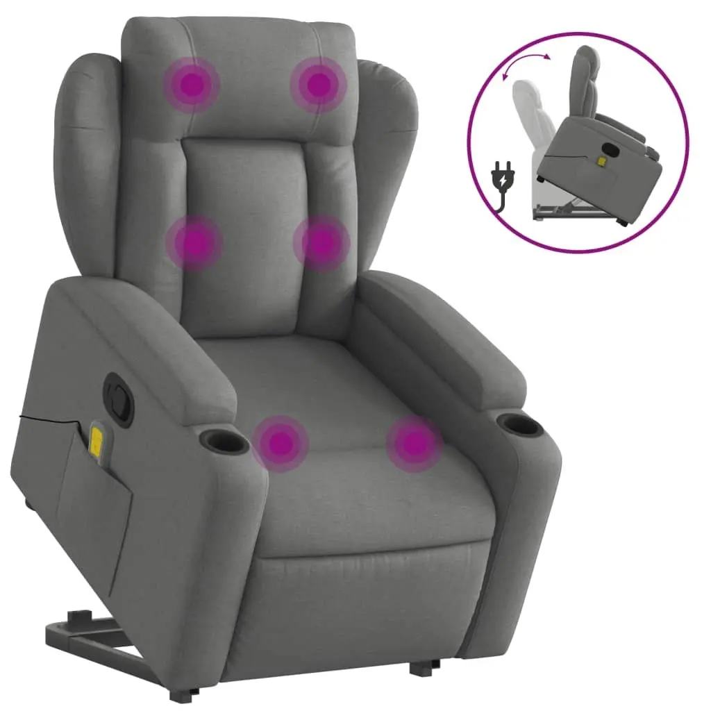 Stand up Massage Recliner Chair Dark Grey Fabric 3205585