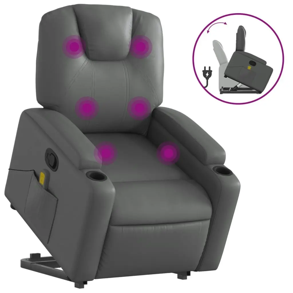 Stand up Massage Recliner Chair Grey Faux Leather 3205557