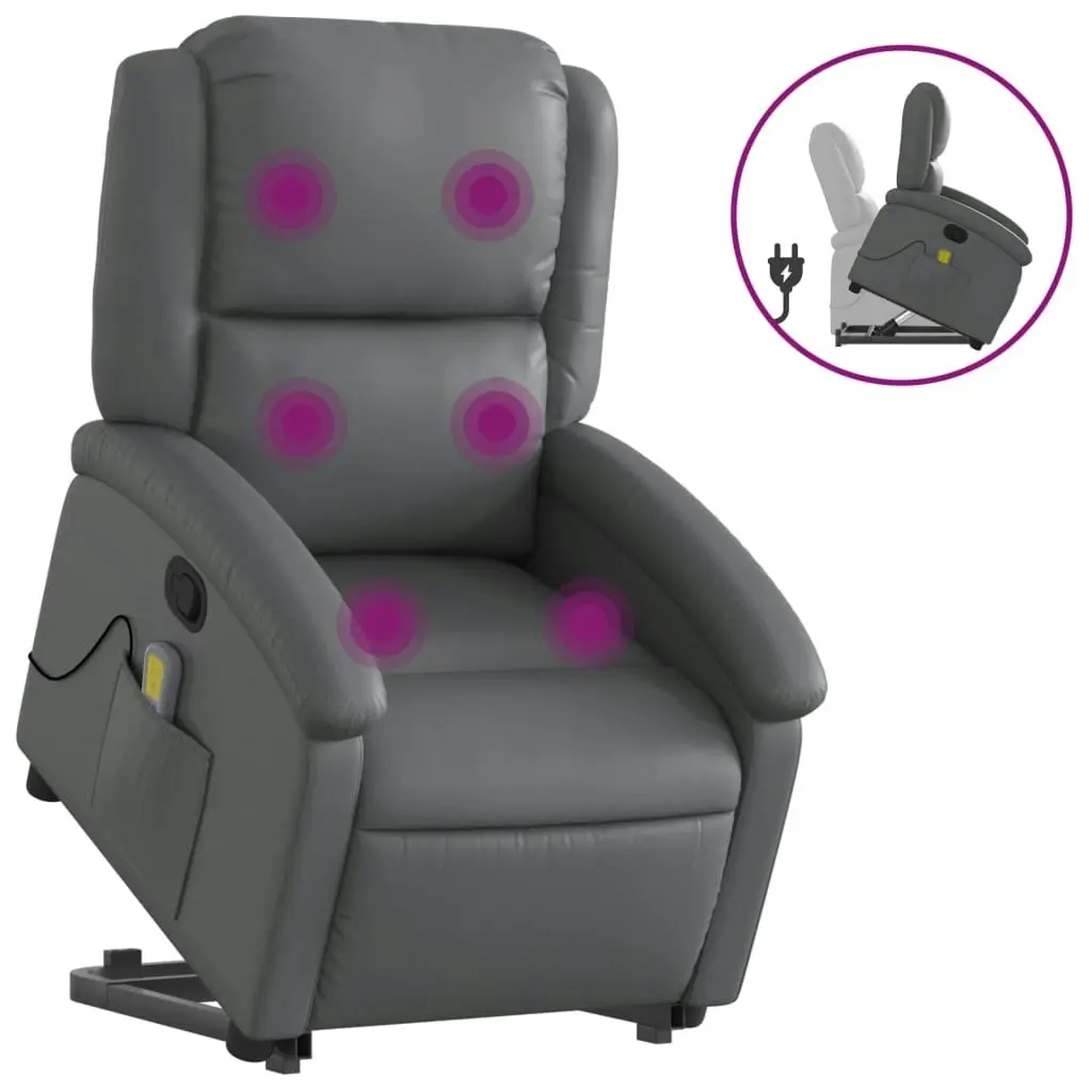 Stand up Massage Recliner Chair Grey Faux Leather 3205461