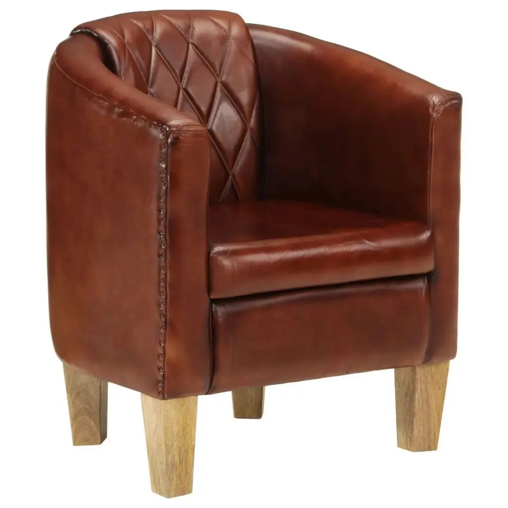 Tub Chair Brown Real Leather 359638