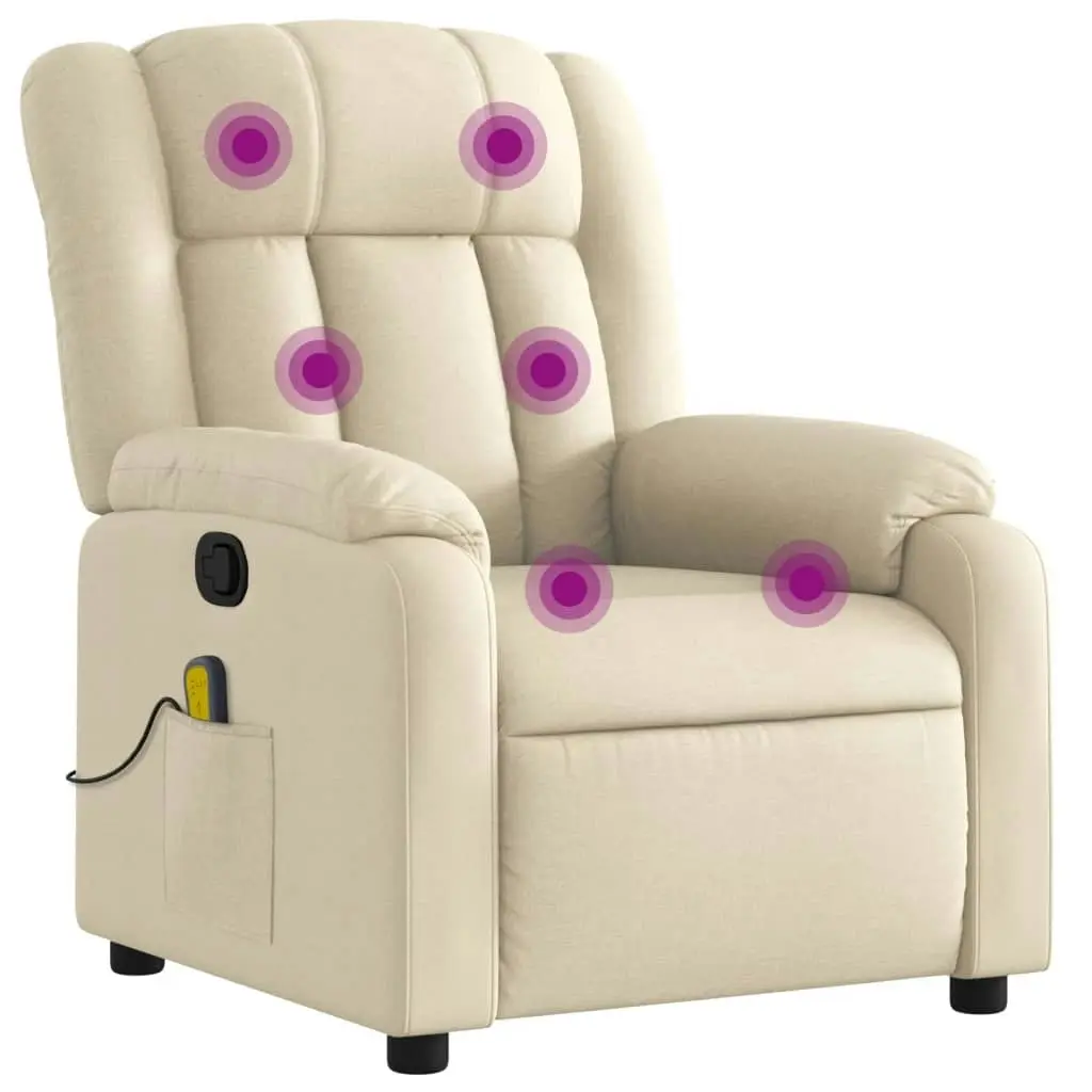 Massage Recliner Chair Cream Fabric 3205779