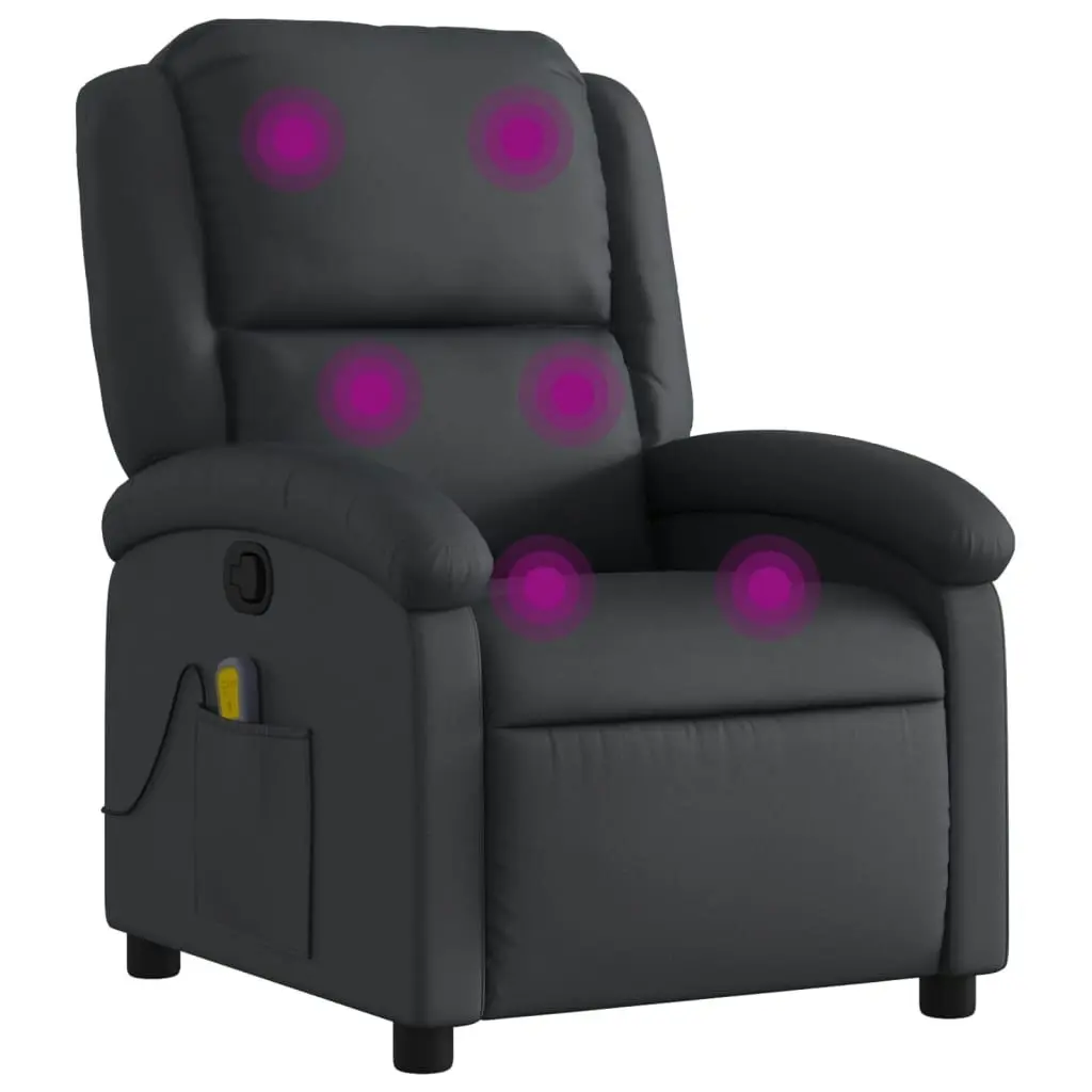 Massage Recliner Chair Black Real Leather 371793