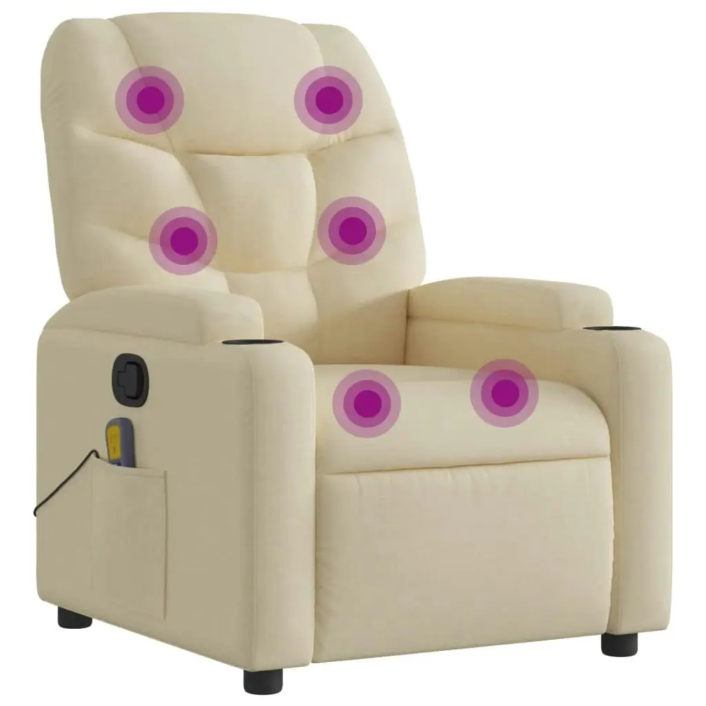 Massage Recliner Chair Cream Fabric 372462