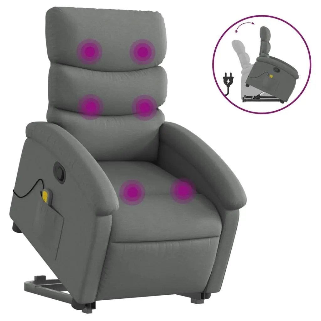 Stand up Massage Recliner Chair Dark Grey Fabric 3205371