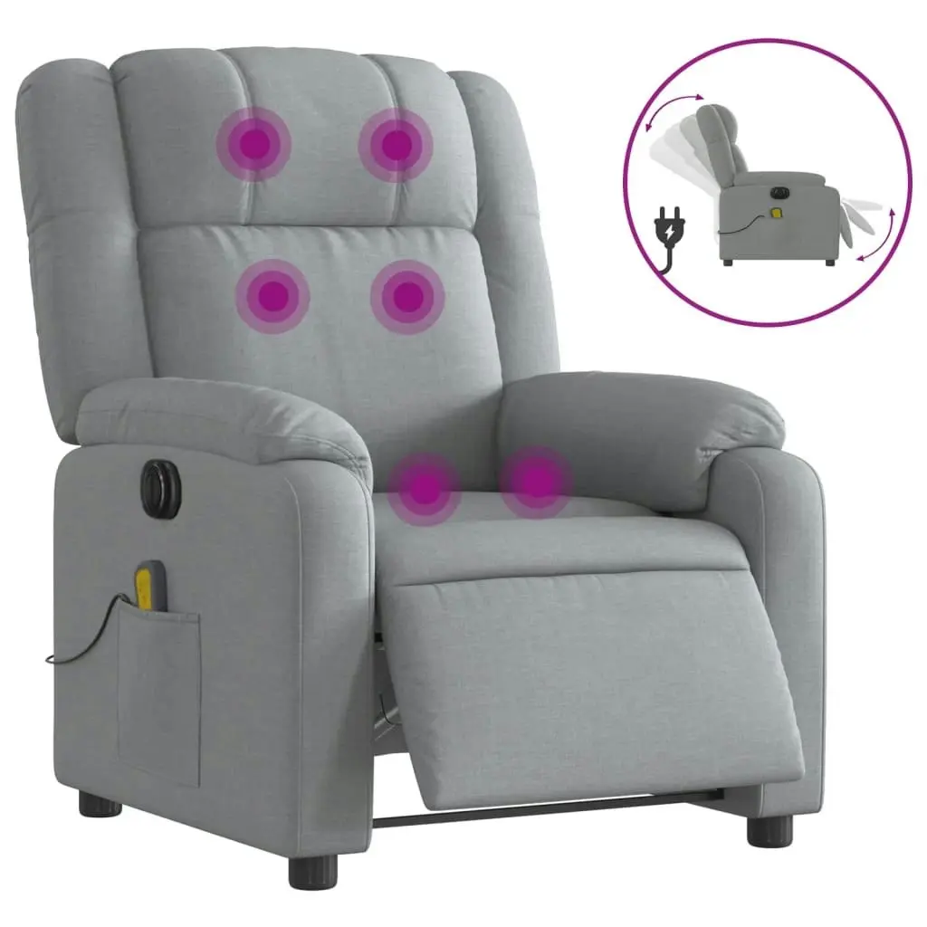 Electric Massage Recliner Chair Light Grey Fabric 3205755