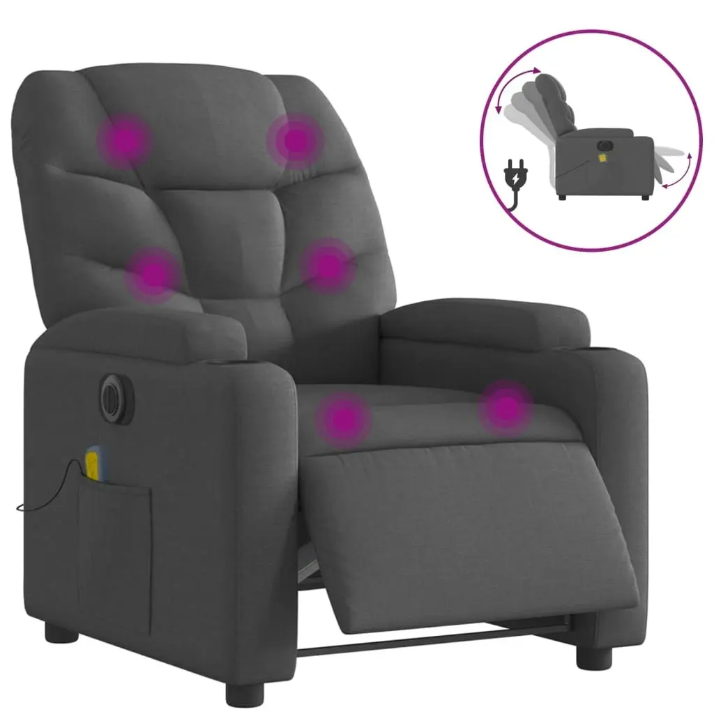 Electric Massage Recliner Chair Dark Grey Fabric 3205621