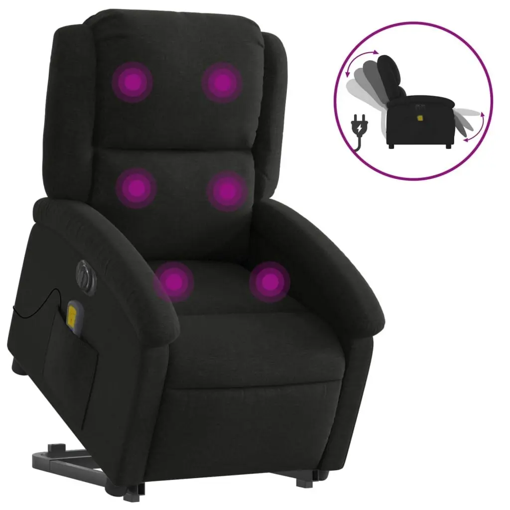 Electric Stand up Massage Recliner Chair Black Fabric 3205442