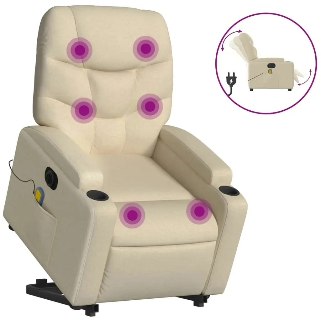 Electric Stand up Massage Recliner Chair Cream Fabric 3205639