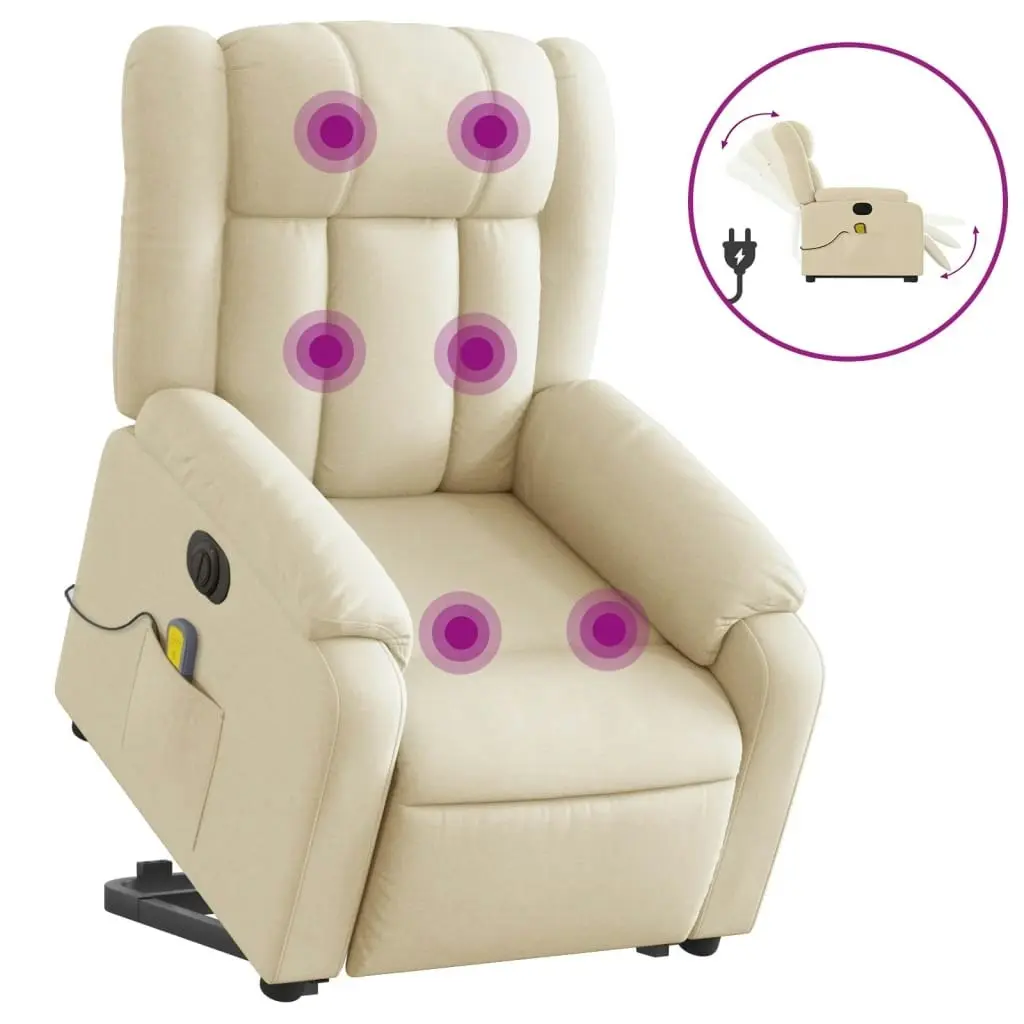 Electric Stand up Massage Recliner Chair Cream Fabric 3205803