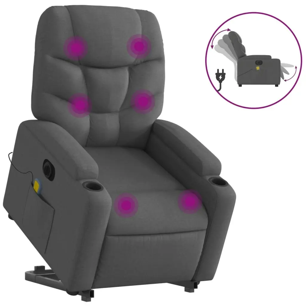 Electric Stand up Massage Recliner Chair Dark Grey Fabric 3205637