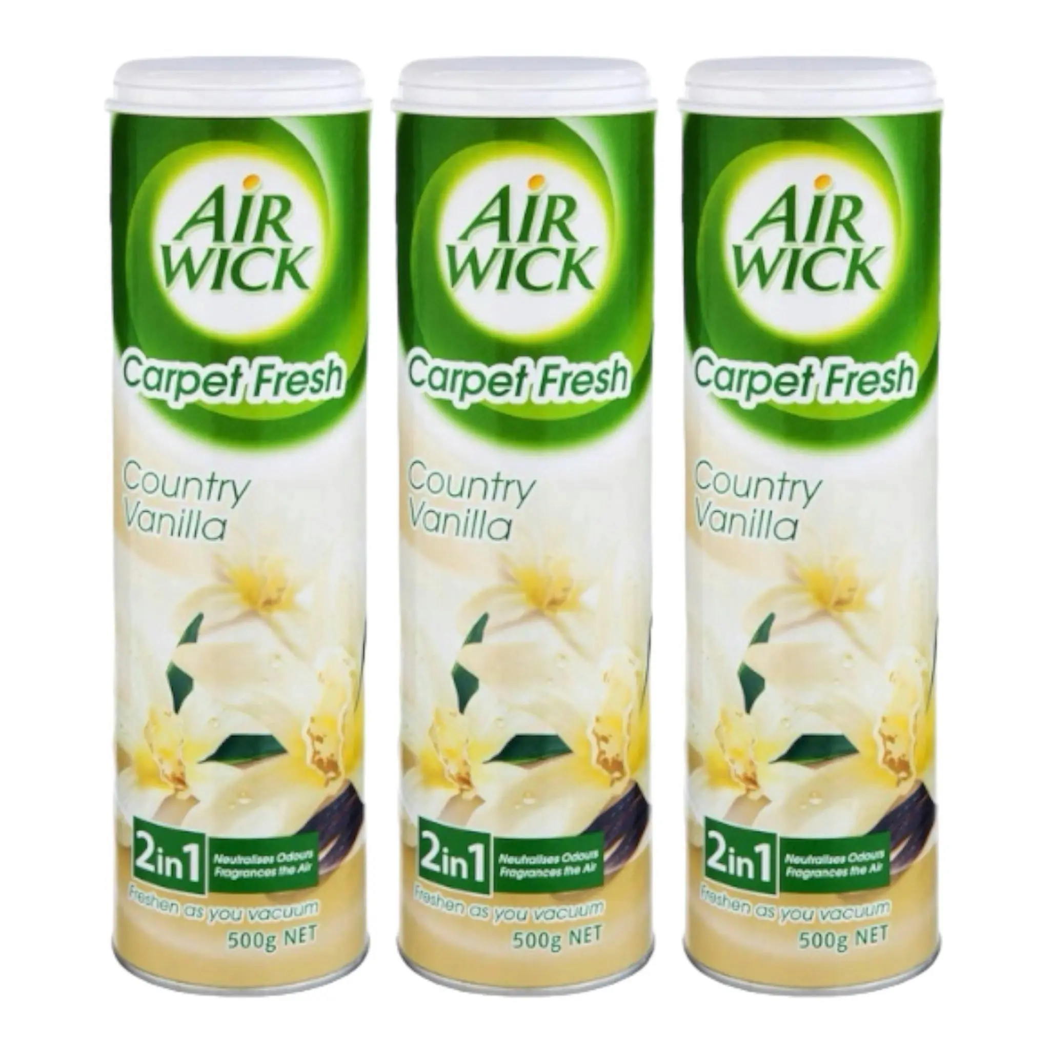 3 Pack Air Wick Country Vanilla Carpet Deodoriser & Freshener 500g