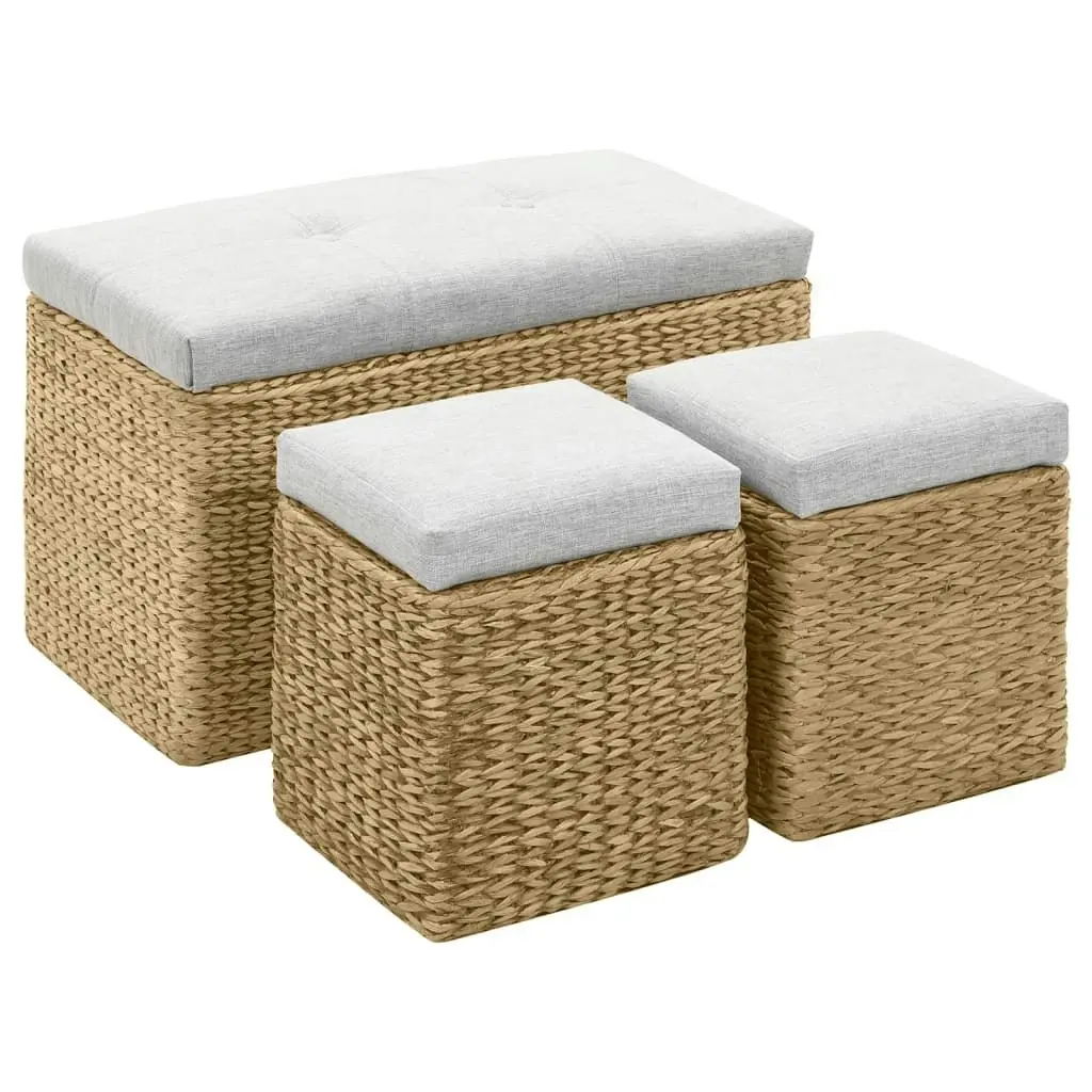 Bench with 2 Ottomans Seagrass Grey 246105