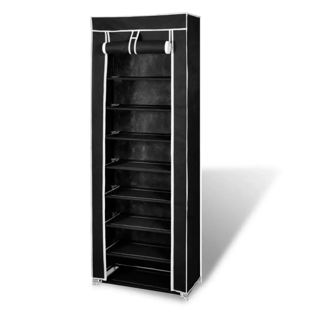 Fabric Shoe Cabinet with Cover 162 x 57 x 29 cm Black 240491