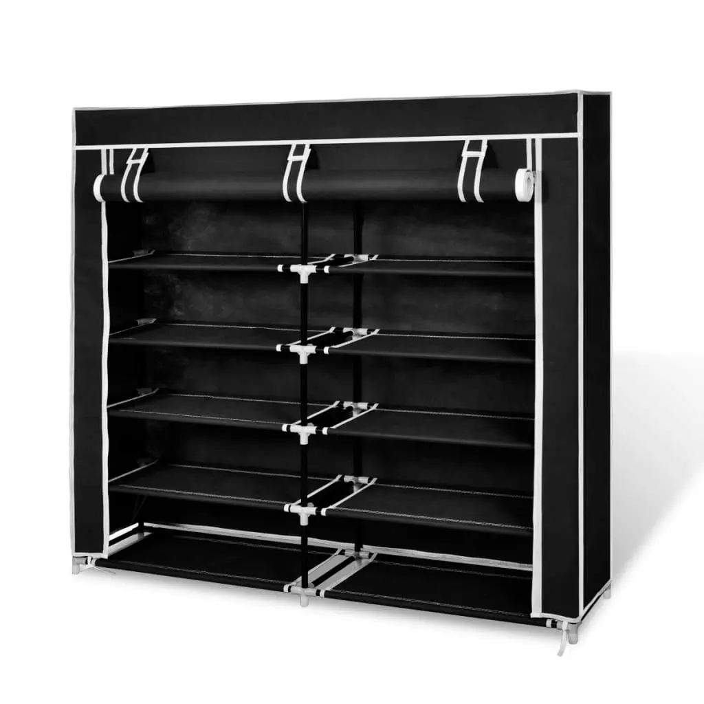 Fabric Shoe Cabinet with Cover 115 x 28 x 110 cm Black 240493