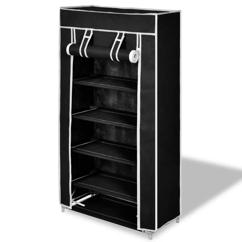 Fabric Shoe Cabinet with Cover 58 x 28 x 106 cm Black 240503