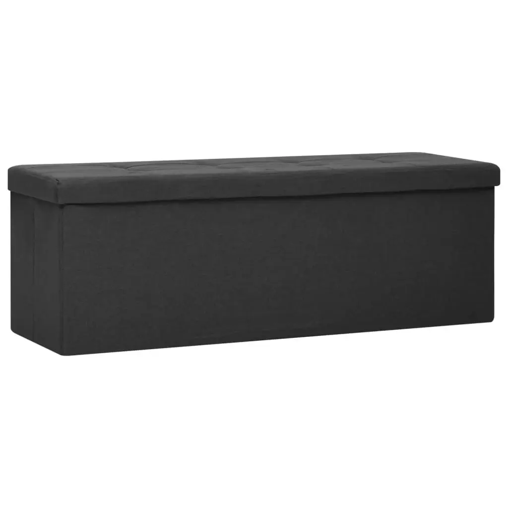 Folding Storage Bench Black Faux Linen 338791