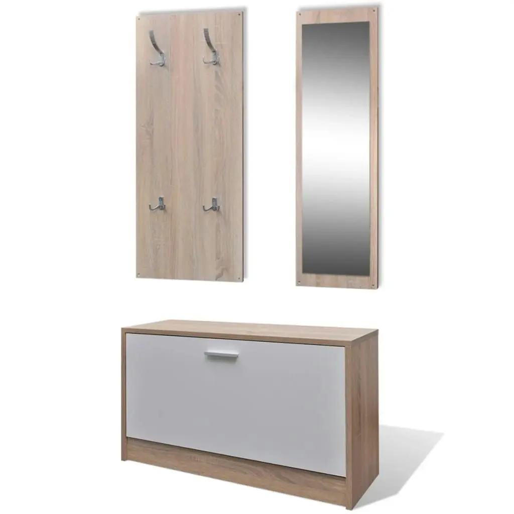 Oak and White 3-in-1 Wooden Shoe Cabinet Set 241246