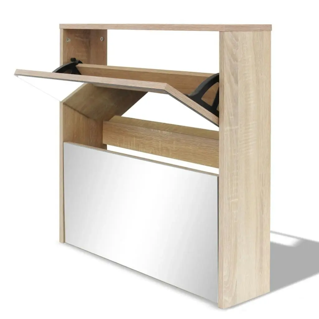 Shoe Cabinet 2-Layer Mirror Oak 63x17x67 cm 243045